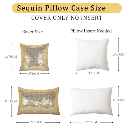 ShinyBeauty Champagne Gold Throw Pillow Covers 12X20 Inches Set of 2, Rectangle Pillow Cover, Light Gold Fabric Sequin Pillow Case for Couch,Sofa,Bed,Living Room Pillows Home Decorations - color: Champagne Gold, size: 20" x 12" (Pack of 2)