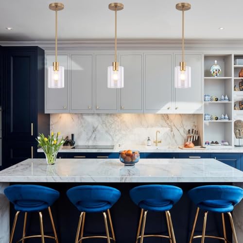Brass Pendant Lights Kitchen Island - Gold Clear Glass Pendant Light Fixture Multiple Stems Rods 3 Units 12 Inch 3 Units 4 Inch (3 Pack Brass) - color: Brass rod 3PK