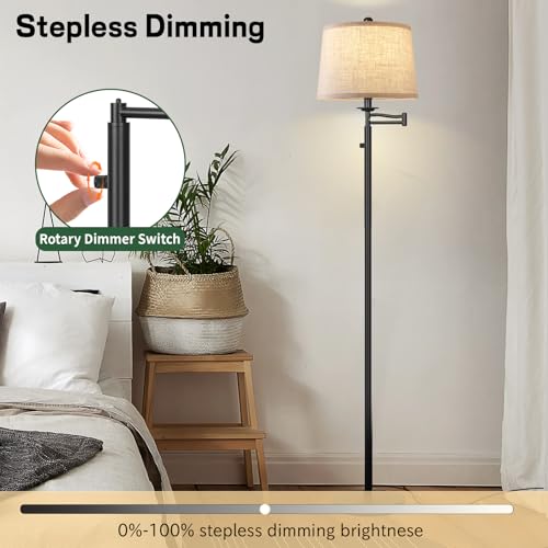 Ruiever Dimmer LED Floor Lamp,Tall Standing Lamp with Swing Arm,Black Lamp with Dimmer LED Bulb,Elegant Floor Lamp for Living Rooms & Bedroom (Black) - color: Black