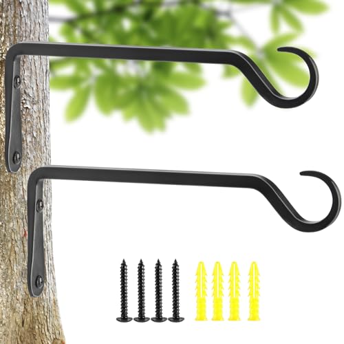 10 inch Plant Hanger, Sturdy Hanging Plant Bracket Outdoor, Hanging Plant Wall Hook Heavy Duty, for Hanging Bird Feeders, Planters, Lanterns, Wind Chimes, Indoor/Outdoor Use, Black, Set of 2 - color: Black, size: 10in-2-Black