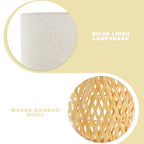 Boho Bamboo Table Lamp, Handwoven Bedside Lamp with Linen Shade, Small Natural Weave Nightstand Light for Living Room, Tea Room, Desk,Beige - color: Beige