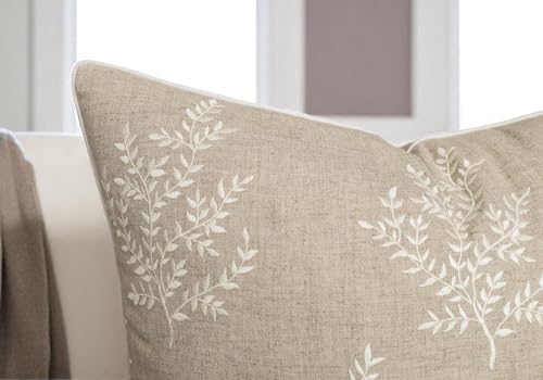 VAGMINE Embroidered Fern Botanical 18x18 Throw Pillow Cover - Natural Linen Square Cushion for Sofa Couch Bed - Cottagecore Farmhouse Home Decor - Leaves - color: Natural-leaves, size: 18" x 18" (Pack of 1)