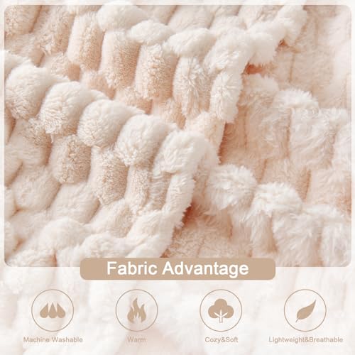PLEASANT BOULEVARD Fleece Throw Blanket for Couch with 3D Turtle Shell Jacquard Soft Blanket, Fuzzy Blanket for All Seasons 60x80 Inches, Beige - color: Beige, size: 60x80in