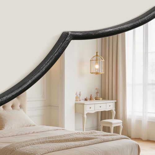 Besdomus Oversized Scalloped Black Mirror: 54"x34" Modern Minimalist Wood Frame Wall Mirror - Classical Fireplace Arched Mirrors for Bathroom/Dresser/Entryway/Living Room - Home Decor for Women - color: Black, size: 34"L x 54"W