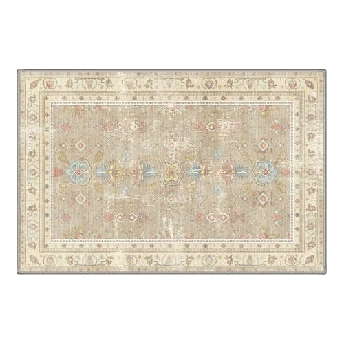 Bavni 2x3 Entryway Rug Bathroom Rugs for Front Door Bedroom Bathroom Kitchen, Washable Vintage Vintage Floral Carpet, Lightweight Rug with Non Slip Backing, Warm Beige - color: Warm Beige, size: 2' x 3' (Rectangular)
