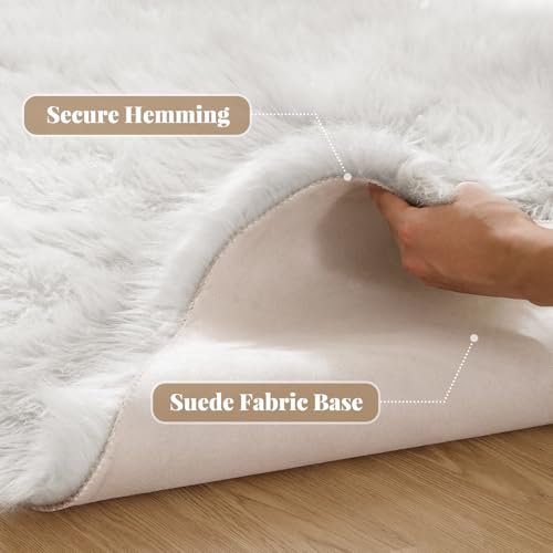 ORINOVA White Faux Sheepskin Shag Fur Rug Washable Area Rugs for Living Room Nursery Rugs for Bedroom 2x3 Rectange Rug Cute Home Décor - color: White, size: 2' x 3' (Rectangular)