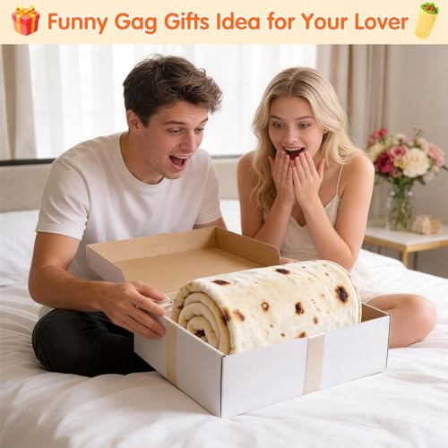 CASOFU Burrito Tortilla Throw Blanket, 90 inches Double Sided Giant Blanket for Women Men Teens, Novelty Taco Funny Birthday Gifts for Adults Kids 285 GSM Soft and Comfortable Flannel Blanket(Beige) - color: Beige, size: 90 inches