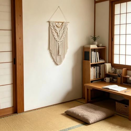 Macrame Wall Hanging Boho Geometric Woven Tapestry Cotton Handmade Bohemian Art Decor with Wood Bead Wall Decor for Bedroom Living Room Apartment Nursery 31.5" L x 17" W (Wood Bead-Y) - color: Wood bead-Y