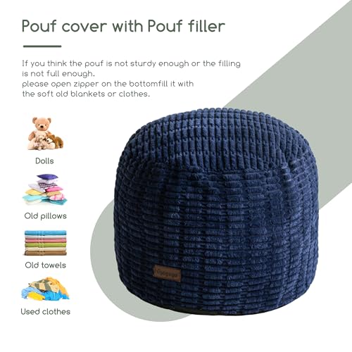 HIGOGOGO Pouf Ottoman Stuffed Round Modern Foam Filled Foot Rest Poufs for Living Room Chair Decorative 26 X 18 Inches Boho Relax Stool for Wedding Christmas Party, Navy Blue - color: Navy Blue, size: 26"D x 26"W x 18"H