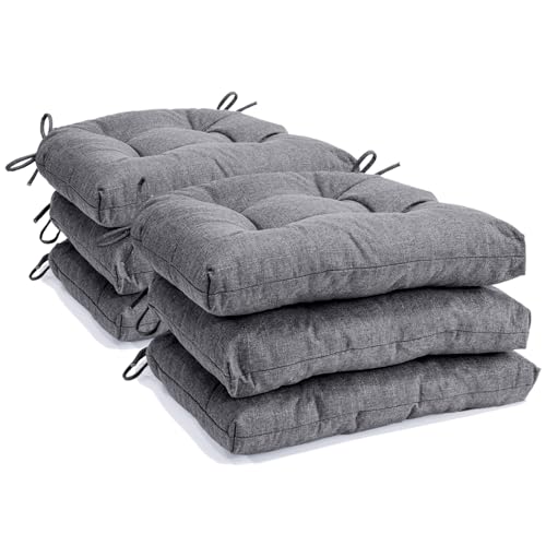Chair Cushions for Dining Chairs Set of 6, Non Slip Indoor Kitchen Chair Cushions with Ties, Tufted Memory Foam Seat Chair Pads, 17" x 16" x 3", Light Gray - color: Light Gray, size: Pack of 6