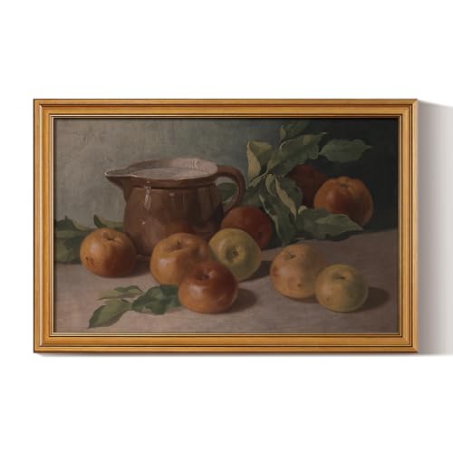 HUARCEY Gold Framed Vintage Wall Art for Living Room, Harvest Apples Still Life Oil Painting Artwork Shelf Decor Abstract Wall Pictures Large Prints Farmhouse Fruit Room Decor Bedroom Kitchen Bathroom - color: Apple, size: 24"L x 16"W