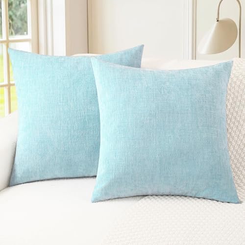 CaliTime Throw Pillow Covers Decorative 16 X 16 Inches Pack of 2 Cozy Chenille Cushion Cases for Couch Sofa Bed Living Room Home Light Blue Grey - color: Light Blue Grey, size: 16" x 16" (Pack of 2)