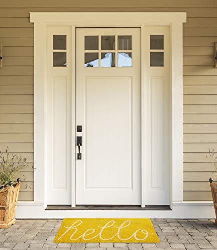 DII Hello Coir Fiber Doormat Non-Slip Durable Outdoor/Indoor, Pet Friendly, 17.5x29.5, Yellow - color: Yellow