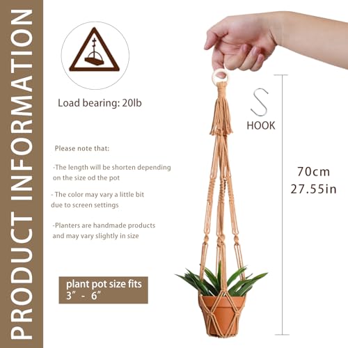 Artilady Plant Hanger Indoor Macrame Hanging Planters for Plants Holder Boho Brown Basket No Tassels Farmhouse Rustic Window Wall Decor (Brown Planter-1pcs) - color: Brown Planter-1pcs