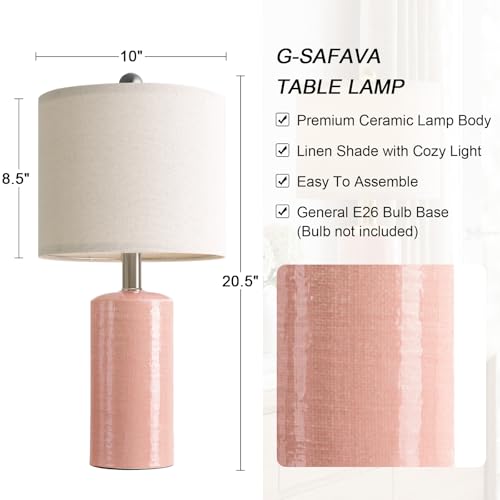 G-SAFAVA 20.5" Small Table Lamps for Living Room Lamp Set of 2 Ceramic Lamps for Bedroom Bedside Lamps Modern Boho Lamps for Night Stands Farmhouse Nightstand Lamp Side End Table Lamp, Pink - color: Pink