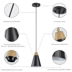 Dijiahua Black Kitchen Pendant Lighting Over Island 3 Pack,Small Modern Farmhouse Chandeliers with Hammered Metal Cone Shade,Mini Industrial Adjustable Cord Hanging Ceiling Lamp Fixtures Over Sink - color: Black and Wood