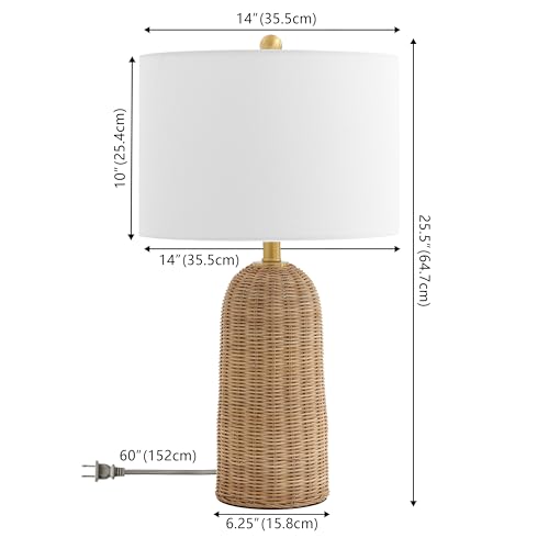 SAFAVIEH Lighting - Anto 25.5-Inch Rattan Table Lamp - Brown & Brass - Coastal Woven Body Design - Ideal for Living Room, Bedroom, Entryway, Home Office - LED Bulb Included (TBL4584A)