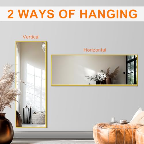 TRAHOME Standing Mirror Full Length Mirror,15" x 56" Large Floor Mirror with Aluminium Frame for Door Bedroom Bathroom Living Room(Gold) - color: Gold, size: 56"L x 15"W