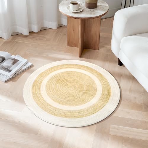 Asrug Imitation Jute Low Pile Round Rug Area Rug Washable Non-Slip Circle Rug Soft Plush Touch Circle Rugs Round for Kitchen Bathroom Living Bedroom Nursery, Carpet 2ft /24 inch/61 cm Beige/Brown - color: Beigebrown, size: 2ft