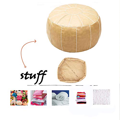 Decorative Pouf Foot Stool Round Unstuffed Leather Ottoman Cushion Storage seat or for Resting Your Feet on, Floor Chair Foot Living Room Bedroom Kids Room and Wedding (Chocolate) - color: Khaki