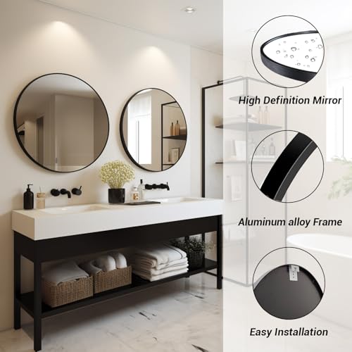 Sunniry Black Circle Mirror, Round Bathroom Mirror 20 inch, Round Wall Mirror Matte Metal Frame, Circle Mirrors for Bathroom, Vanity, Bedroom, Hallway. - color: Black, size: 20"L x 20"W