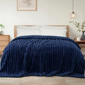 Exclusivo Mezcla Twin Size Flannel Fleece Blanket, Super Soft Striped Jacquard Bed Blanket, Lightweight Fuzzy Cozy for All Seasons, 60x80 Inches, Navy Blue - color: Navy Blue, size: Twin ( 60x80 IN )