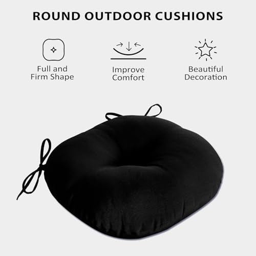 Round Outdoor Chair Cushions, Tufted Bistro Chair Cushions with Ties, Thickened Round Seat Cushion for Patio Furniture, 2 Pack, 15x15 Inch, Black - color: Black, size: 2 Count (Pack of 1)
