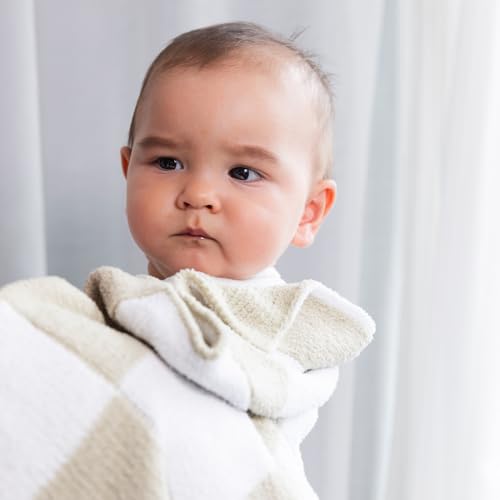Living Textiles Taupe Check Chenille Knitted Soft Baby Blanket - Reversible Premium Cozy Fabric for Best Comfort - for Infant,Toddler,Newborn,Nursery,Boy,Girl,Throw,Crib,Stroller - color: Taupe Check