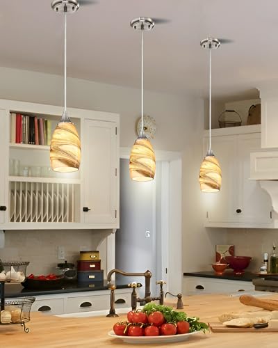 karyfine Mini Pendant Lights Kitchen Island Light Brown Glass Lamp Shade Hand Blown Glass Pendant Light with Brush Nickel Finish Adjustable Cord for Kitchen Over Sink, Dining Room (Light Brown-1P) - color: Light Brown-1Pack