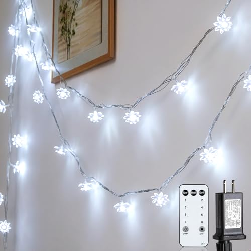 Flower String Lights 59 Ft 100 LED Fairy Lights Plug in with Remote Timer Connectable Twinkle Lights for Bedroom Wedding Patio Classroom Dorm Kids Room Indoor Outdoor Decor, Cool White - color: Cool White