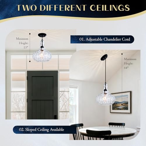 11" Blown Hammered Glass Pendant Light – Matte Black Ceiling Light for Kitchen Island, Dining Room, Hallway – E26 Base Hanging Fixture - color: Black