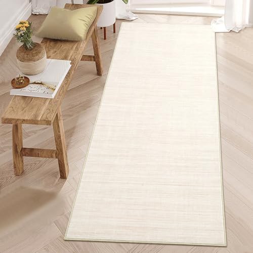 Hallway Runner Rug 2.5x8 Washable Non Slip Kitchen Runner Rugs Low Pile Modern Solid Color Living Room Rugs Minimalist Plain Entry Long Runners Boho Accent Solid Runner Rugs for Bedroom Nursery, Ivory - color: Ivory, size: 2'6" x 8' (Runner)