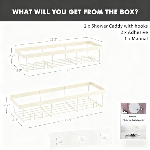 Moforoco Shower Caddy Shelf Organizer Rack, Self Adhesive Black Bathroom Shelves Basket, Home Farmhouse Wall Inside Organization and Storage Decor Rv Accessories, First Camper Apartment Essentials - color: Creamy White, size: Medium