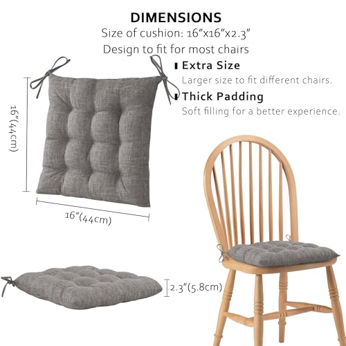 ELFJOY 4 Pack Chair Cushions for Dining Chairs Chair Pads Cushion for Kitchen Office Tufted Textured Square Seat Cushion with Ties (16" Light Grey) - color: Light Grey