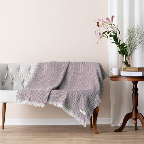 Bed Blanket, Queen Size (79 x 90 Inch), Cotton-Rich Blend, Soft Textured Woven Coverlet, Easycare, Lightweight & Breathable Bed Layering, All Season Bedding, Burgundy - color: Burgundy, size: Queen