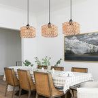 Woven Pendant Light Boho Chandelier, Rattan Pendant Lights Kitchen Island, Farmhouse Pendant Lighting with Hand Woven Wicker Shade, Boho Chandelier Light Fixtures Ceiling Hanging Light - color: Hexagon 3 Packs