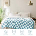 Checkered Throw Blanket, Light Blue Soft Cozy Fluffy Knitted Throw Blankets for Couch, Sofa, Bed, Chair, Warm Fuzzy Travel Picnic Lightweight Plaid Blanket, 50x70 inches - color: Light Blue, size: 50×70 Inch