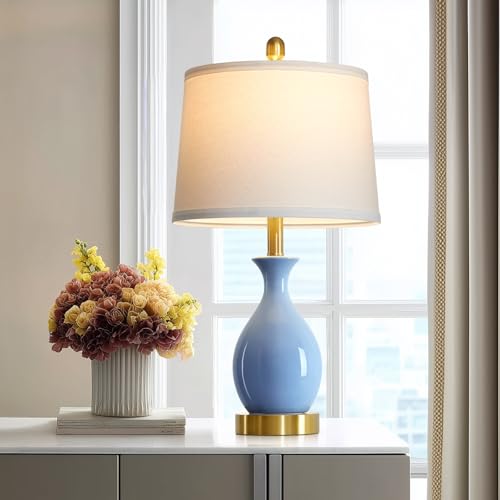 24″ Light Blue Ceramic Table Lamp for Living Room, Modern Classic Bedside Lamp for Nightstand, Small Table Lamp for Bedroom End Table (1 Pack) - color: Light Blue - 24"H - 1 Pack