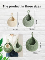 3 Pcs Boho hand-woven hanging linen basket,drop molding design,cotton rope storage baskets for living room,kitchen,wall-mounted fruit,vegetable potted plants organizer (3 sizes)