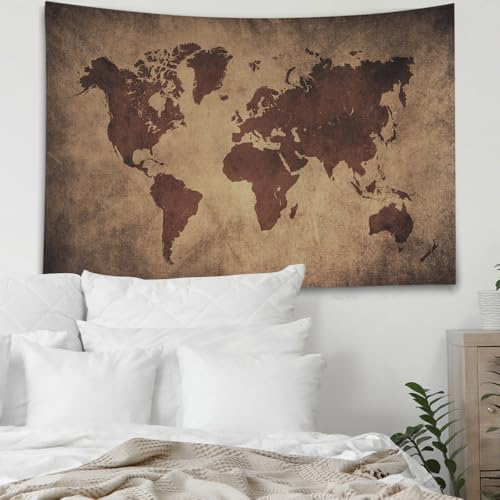CAPSCEOLL World Map Wall Hanging, Black & Brown, 60X50 Inches - Perfect for College Dorm Room Decorations - color: Brown Black, size: 60"L x 50"W
