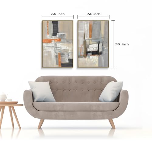 Framed Abstract Beige Wall Art: Neutral Color Canvas Painting Set Modern Textured Minimalist Prints for Living Room - color: neutral, size: 36”x24”x2