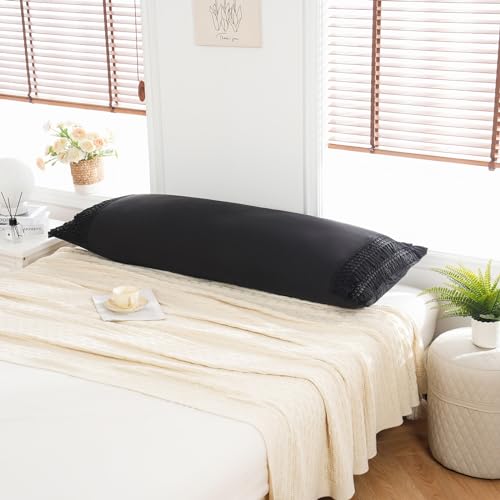 MOVE OVER Black Body Pillow Cover 20x54 Macrame Tassel Decor Design Boho Body Pillow Case Cover with Pocket Closure - color: Black, size: Body, 20" x 54" (Pack of 1)