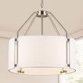 18 Inches Drum Chandeliers, Silver Drum Pendant Light Fixture with White Linen Fabric Shade, White Chandelier Adjustable Modern Farmhouse Hanging Lights for Dining Room Bedroom Kitchen Foyer - color: 18Inch Nickel&White