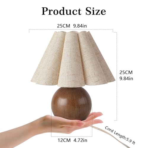 Farmhouse Cute Small Table Lamp, Wood Grain Vintage Table Lamps for Bedroom Nightstand, Cute Mini Bedside Small Table Lamps for Small Spaces with Scalloped Shade for Kitchen Counter, Bookshelf - color: Wood, size: On/Off Switch