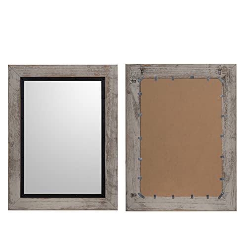 YOSHOOT Rustic Wooden Framed Wall Mirror, 30"x20", Natural Wood and Iron Bathroom Vanity Mirror for Farmhouse Decor, Vertical or Horizontal Hanging - color: White Grey, size: 30"L x 20"W