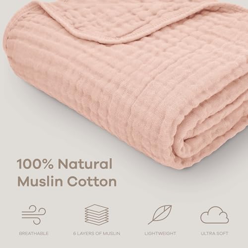 Comfy Cubs Muslin Baby Blanket - Soft, Lightweight, 6-Layer Cotton Swaddle Blankets for Newborns, Infants & Toddlers - 40" x 40" Large, Breathable & Versatile for Sleeping & Tummy Time - Blush - color: Blush, size: Baby - 40" X 40"