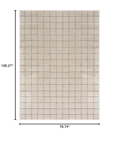 Hauteloom Glint Living Room, Bedroom Area Rug - Checkered Geometric Square Grid - Bohemian Transitional Modern Minimalist Contemporary - High Pile - Ivory, Taupe, Neutral, Cream, Beige - 6'7" x 9' - color: Ivory, Taupe / Alison, size: 6'7" x 9' (Rectangul