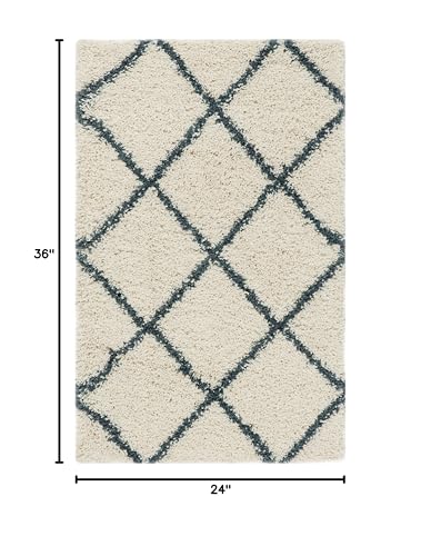 SAFAVIEH Hudson Shag Collection Accent Rug - 2' x 3', Ivory & Slate Blue, Trellis Design, Non-Shedding & Easy Care, 2-inch Thick Ideal for High Traffic Areas in Foyer, Living Room, Bedroom (SGH281T) - color: Ivory/Steel Blue, size: 2' x 3' (Rectangular)