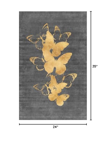 Gold Grey Butterfly Distressed Modern Abstract Area Rug for Livingroom Bedroom Ultra Soft Washable Faux Wool Throw Rug 2x3 Diningroom Indoor Outdoor Carpet - color: G, size: 2x3