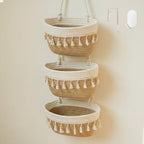 3-Tier Hanging Basket, Over Door Organizer, Wall Basket with Hooks | Woven Cotton Rope Basket, Adjustable Detachable Basket with Hooks, No Drilling for Farmhouse, Boho Home and Nursery Decor - style: Bohemian